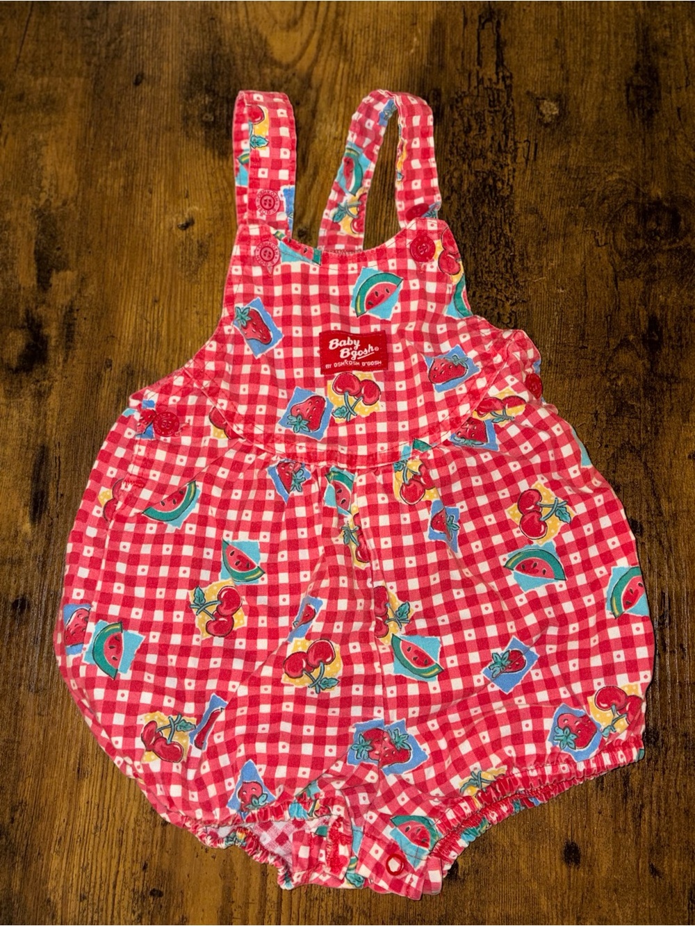 ✨Vintage✨OshKosh B'gosh Red Gingham Fruit Print Bubble Romper